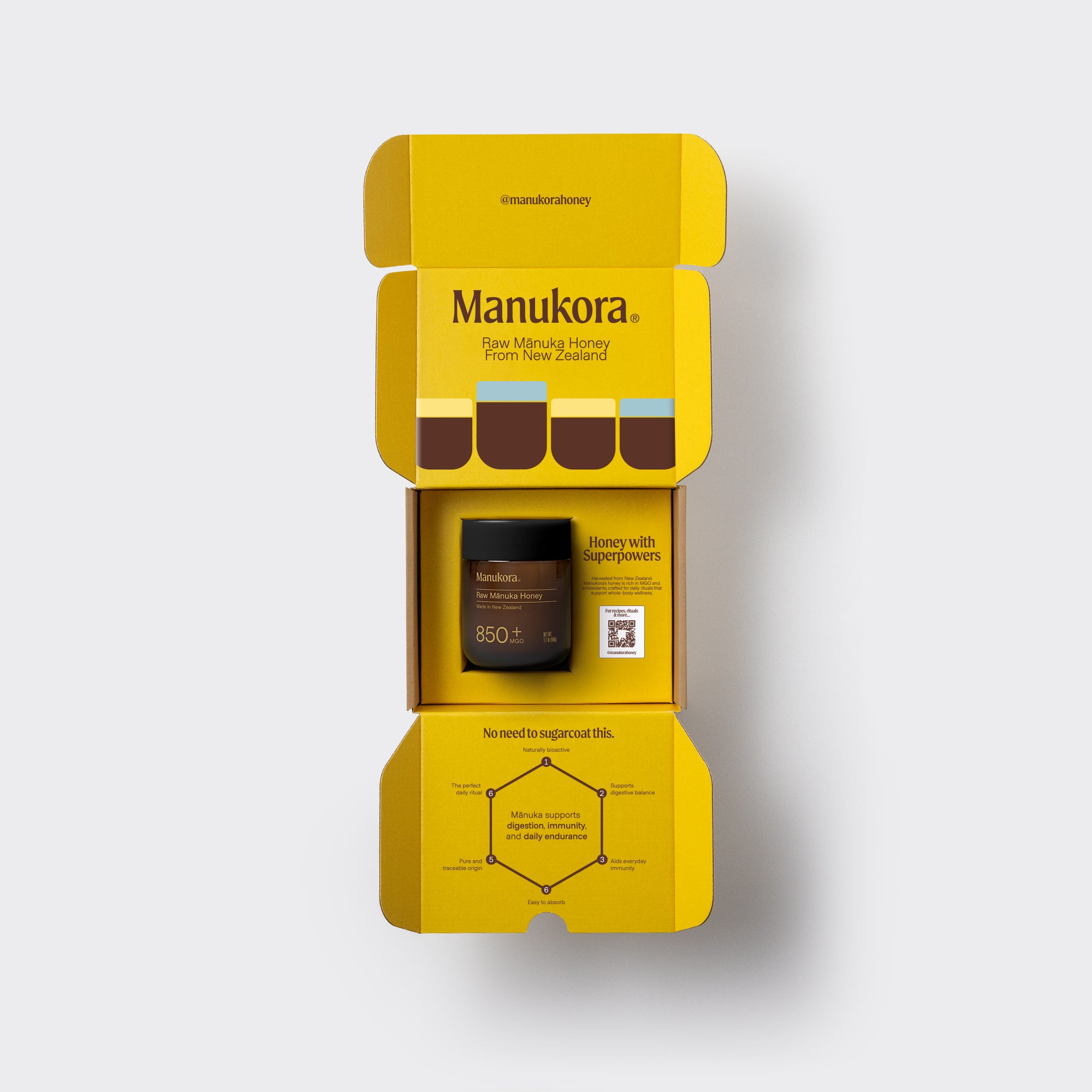 Hand drizzling Manuka honey onto a bowl of fresh berries and seeds.